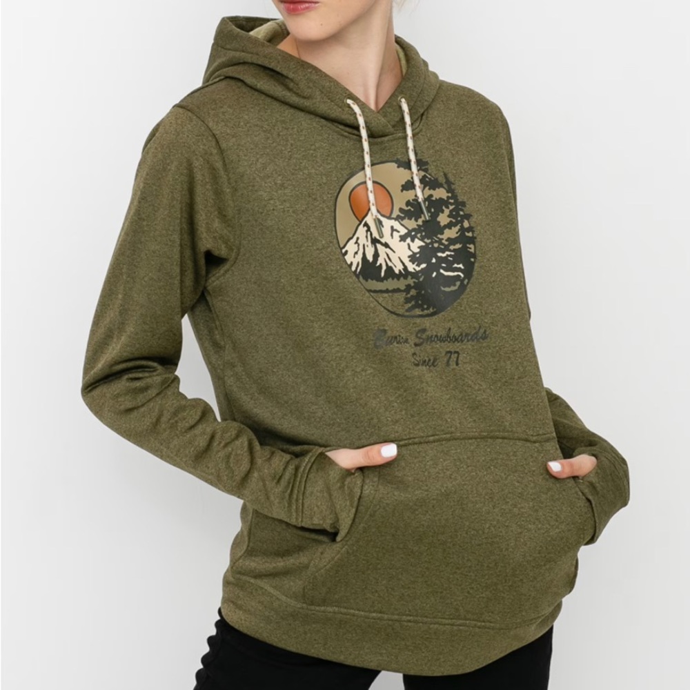 EUC Burton Oak Pullover Fleece Martini Olive - Hoodie with Kangaroo Pocket